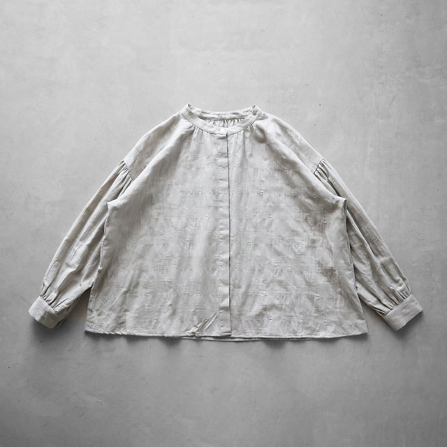 柄二重織シャトルジャガードバルーンスリーブワイドブラウス ブラック F