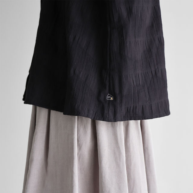 柄二重織シャトルジャガードバルーンスリーブワイドブラウス ブラック F