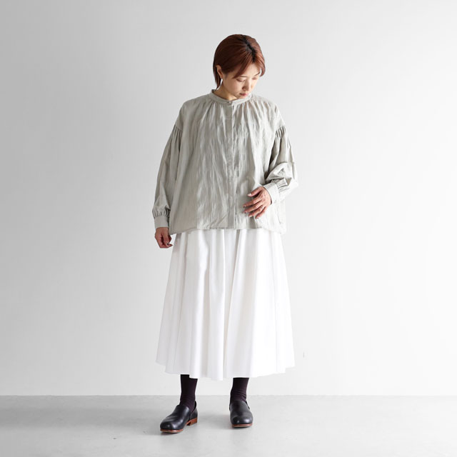 柄二重織シャトルジャガードバルーンスリーブワイドブラウス ブラック F