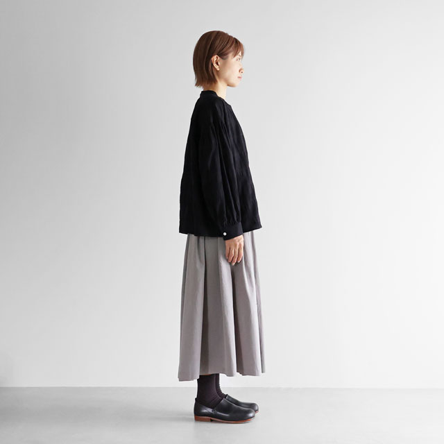 柄二重織シャトルジャガードバルーンスリーブワイドブラウス ブラック F