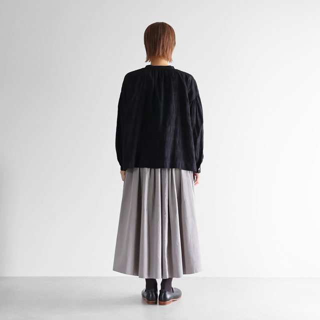 柄二重織シャトルジャガードバルーンスリーブワイドブラウス ブラック F