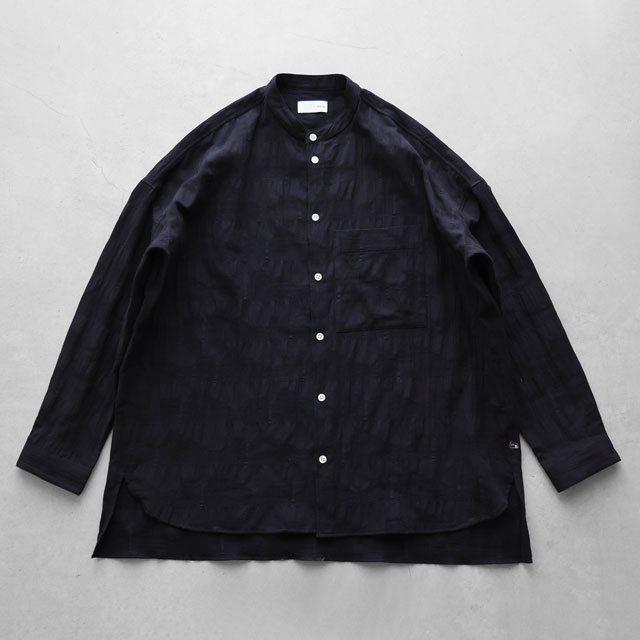 柄二重織シャトルジャガードバンドカラーオーバーシャツ ミストグレー ユニセックス