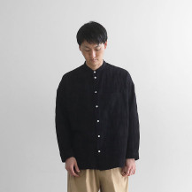 柄二重織シャトルジャガードバンドカラーオーバーシャツ