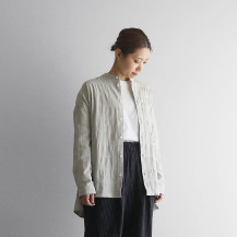 柄二重織シャトルジャガードバンドカラーオーバーシャツ