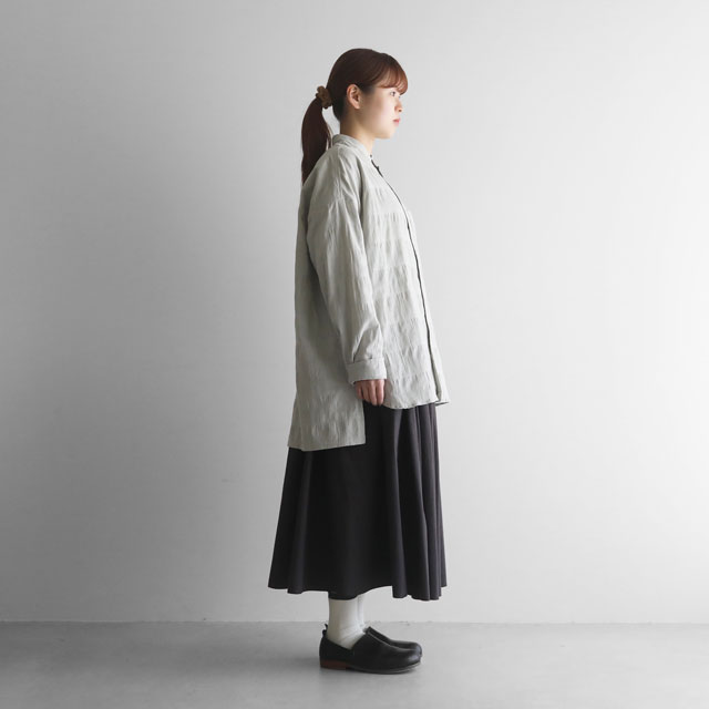 柄二重織シャトルジャガードバンドカラーオーバーシャツ ミストグレー ユニセックス