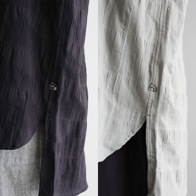 柄二重織シャトルジャガードバンドカラーオーバーシャツ ミストグレー ユニセックス