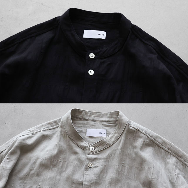 柄二重織シャトルジャガードバンドカラーオーバーシャツ ミストグレー ユニセックス