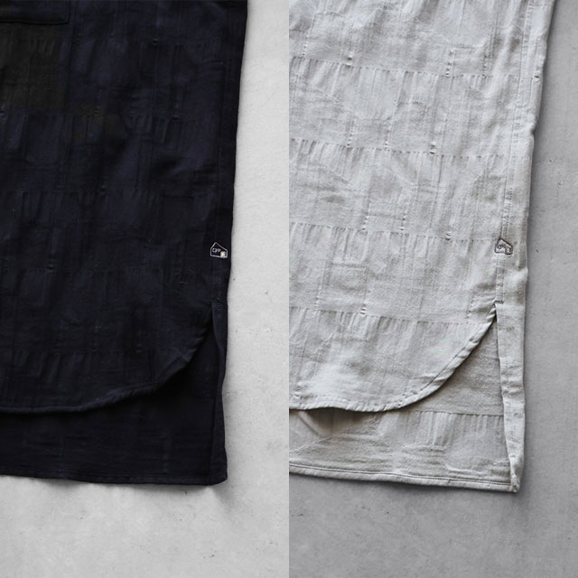 柄二重織シャトルジャガードバンドカラーオーバーシャツ ミストグレー ユニセックス