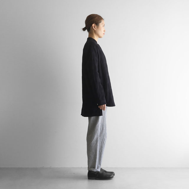 柄二重織シャトルジャガードバンドカラーオーバーシャツ ミストグレー ユニセックス