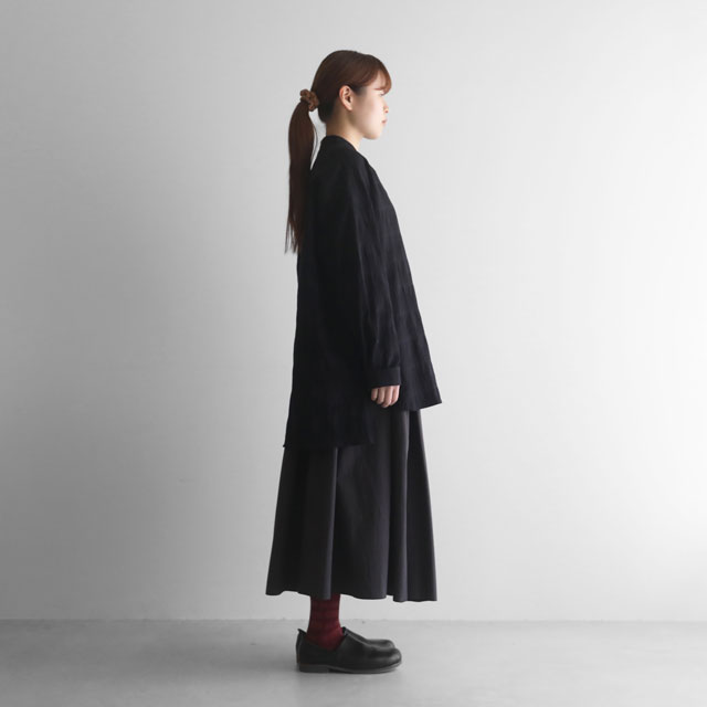 柄二重織シャトルジャガードバンドカラーオーバーシャツ ミストグレー ユニセックス