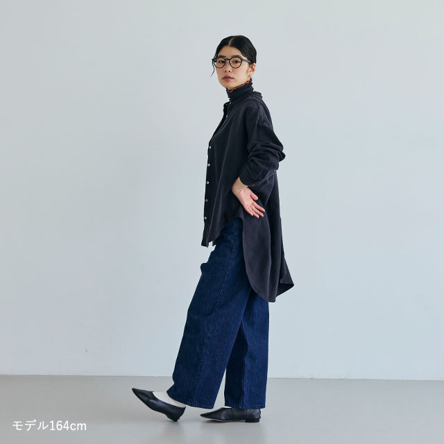 やわらかネルのバックギャザーロングブラウス