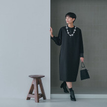 リネンコットンとサテンのワンピース