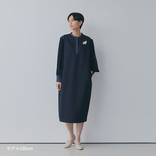 リネンコットンとサテンのワンピース