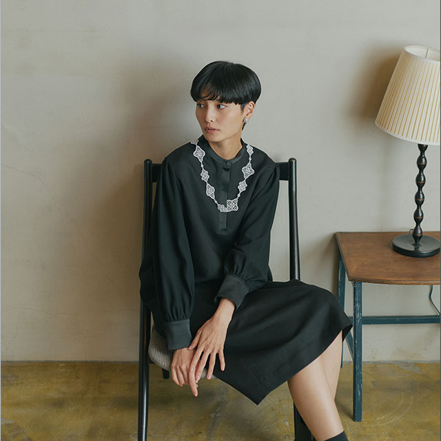 リネンコットンとサテンのワンピース