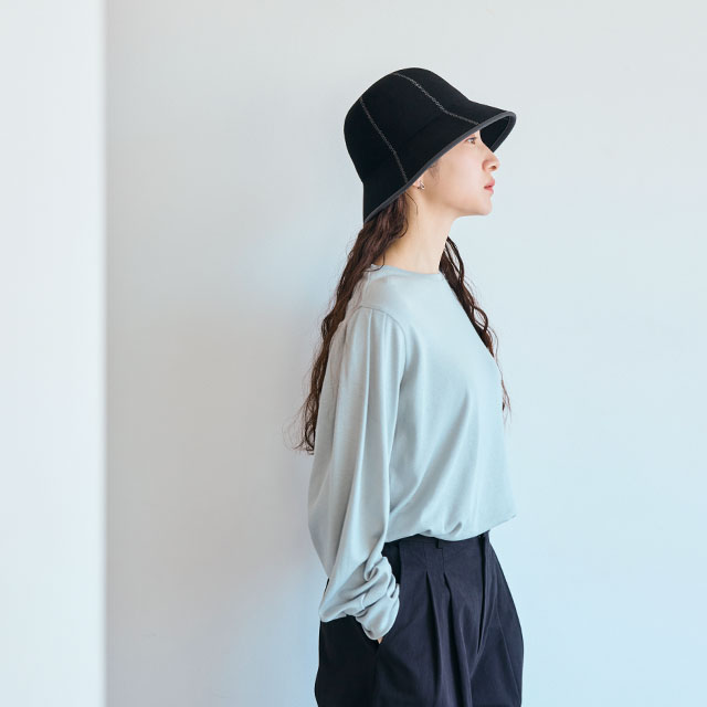 綿カシミヤのタック袖プルオーバー