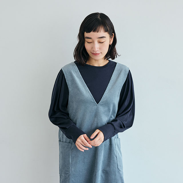 綿カシミヤのタック袖プルオーバー