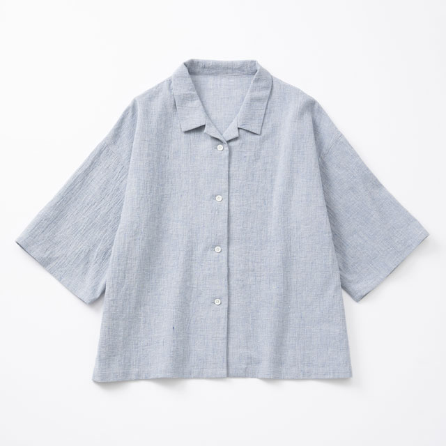 綿麻のちりめん織 開襟ブラウス