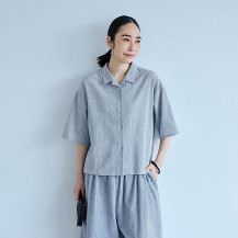 綿麻のちりめん織　開襟ブラウス