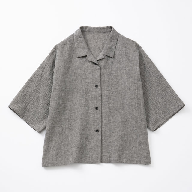 綿麻のちりめん織 開襟ブラウス