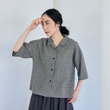 綿麻のちりめん織　開襟ブラウス