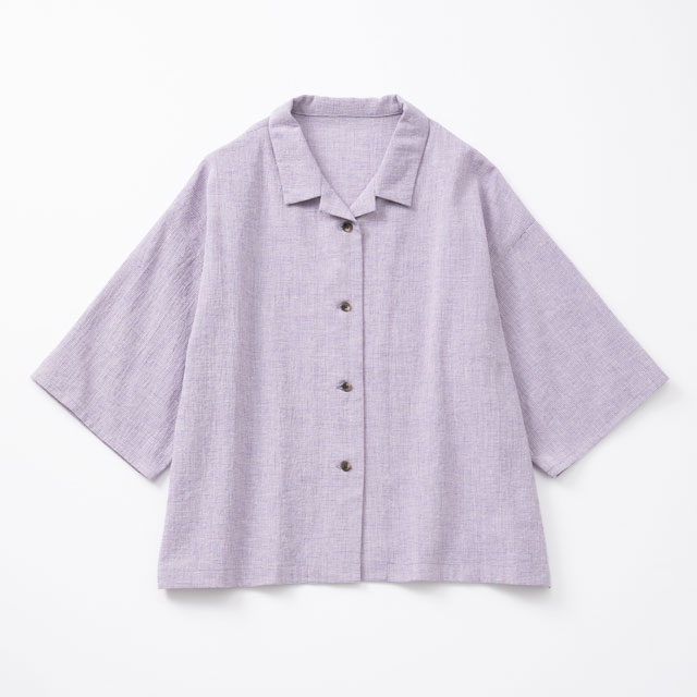 綿麻のちりめん織 開襟ブラウス