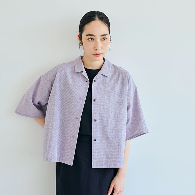 綿麻のちりめん織 開襟ブラウス