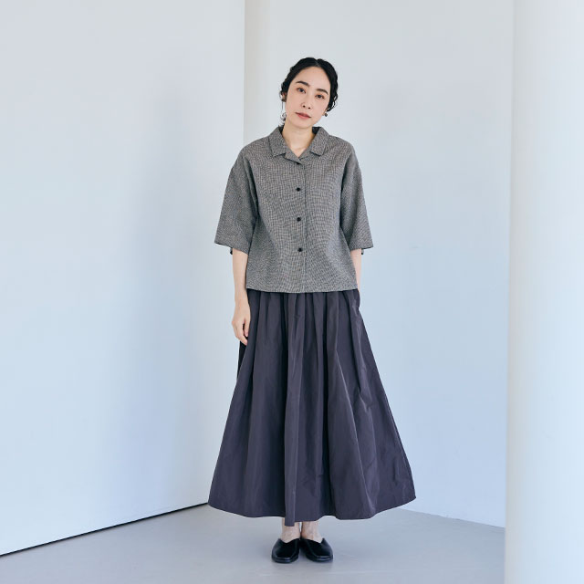 綿麻のちりめん織 開襟ブラウス