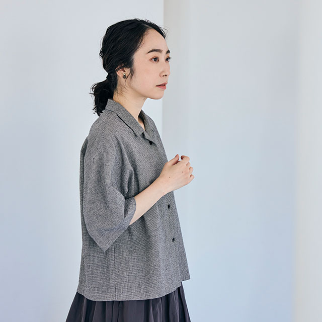 綿麻のちりめん織 開襟ブラウス