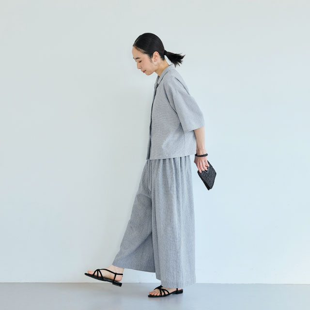 綿麻のちりめん織 開襟ブラウス