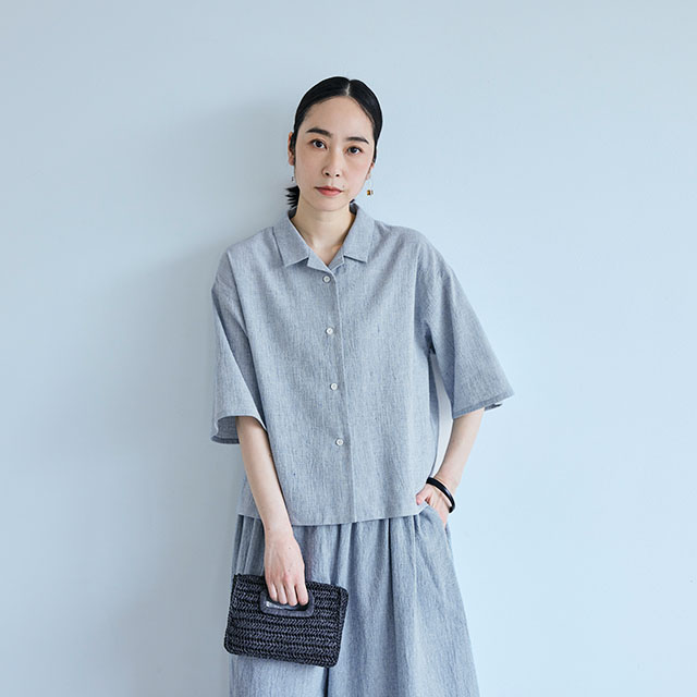 綿麻のちりめん織 開襟ブラウス