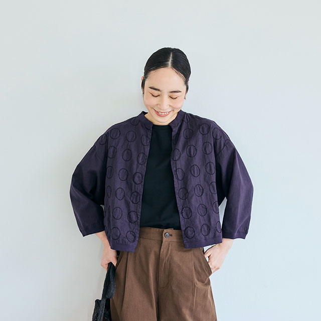 刺繍の七分袖羽織り 丸紋