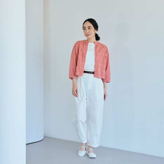 刺繍の七分袖羽織り 丸紋