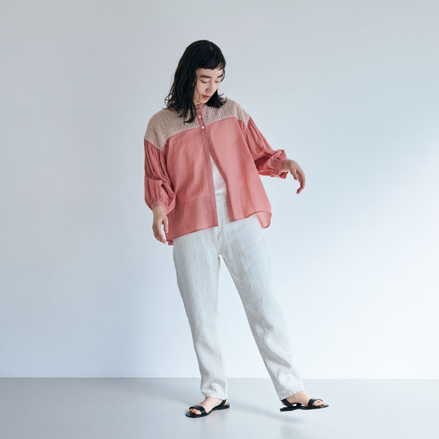 ラッセル編みの羽織りブラウス