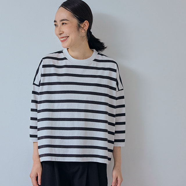 【WEB限定】大人の杢Tシャツ　長袖　ボーダー