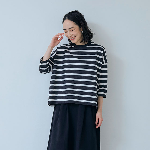 【WEB限定】大人の杢Tシャツ　長袖　ボーダー