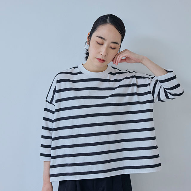 【WEB限定】大人の杢Tシャツ　長袖　ボーダー