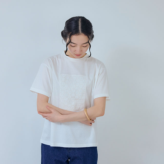 布ぬのTシャツ　ボーラレース水玉大