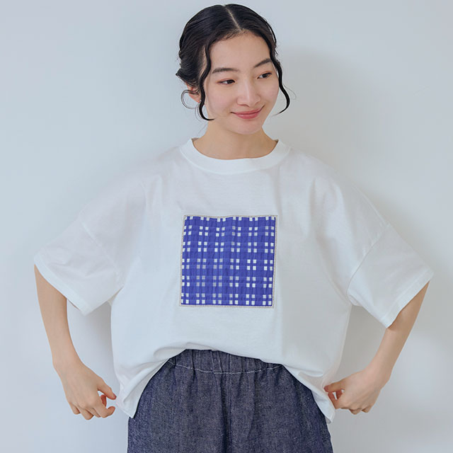 布ぬのTシャツ　ワイド　オーガンジー格子