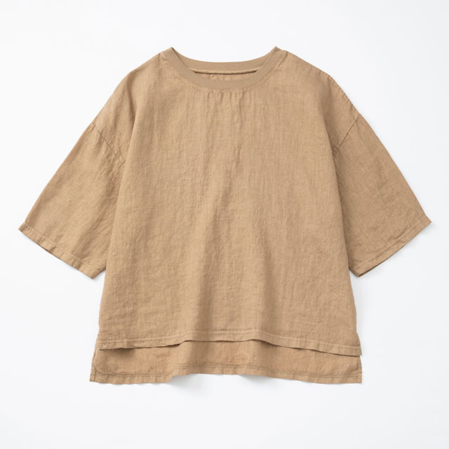 麻布Tシャツ ワイド 薄茶