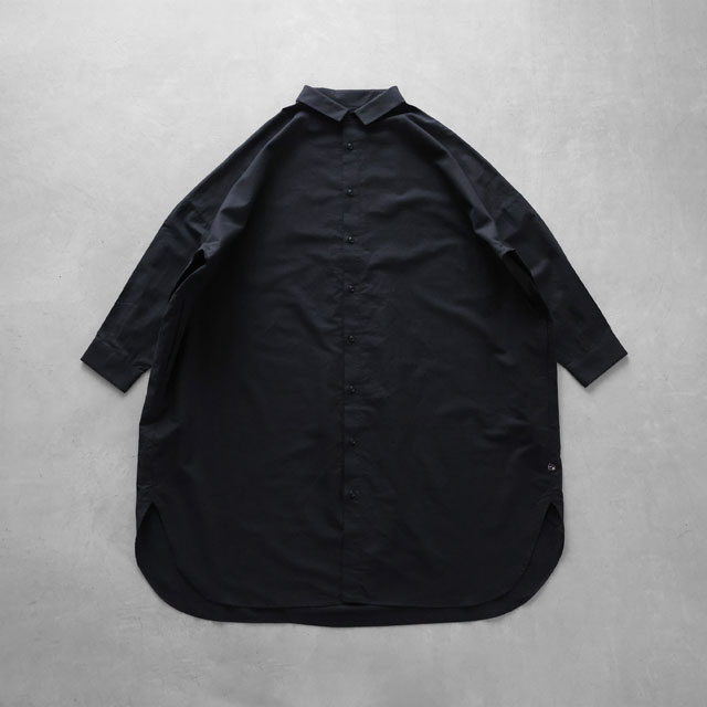 コットンリネンロングシャツ ブラック F