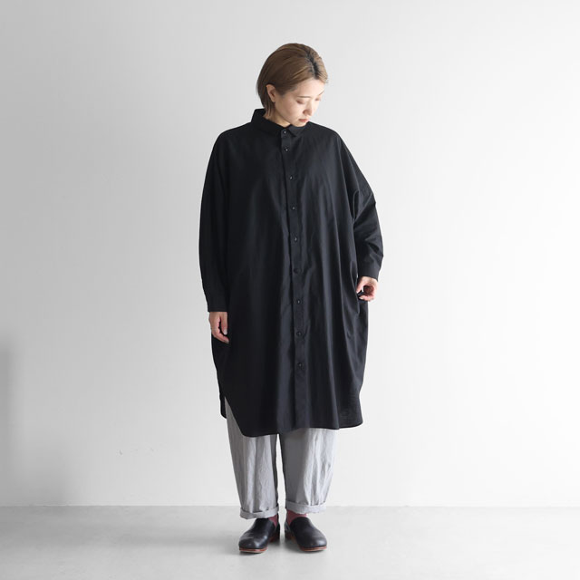 コットンリネンロングシャツ ブラック F