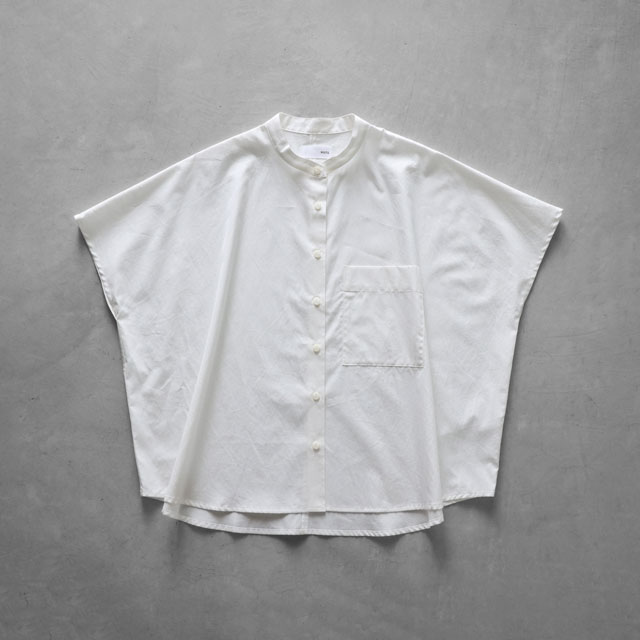 ギザコットンブロードバンドカラー半袖ワイドブラウス　シロ　レディスF