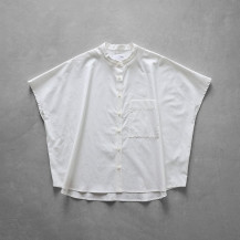 ギザコットンブロードバンドカラー半袖ワイドブラウス　シロ　レディスF