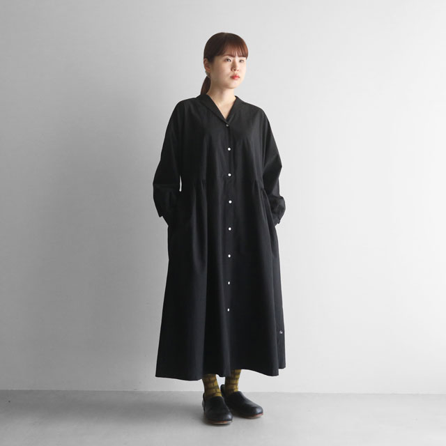 オーガニックコットンオープンカラーワンピース　ブラック	F