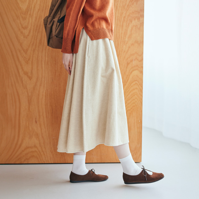 綿麻のコール天　フレアスカート