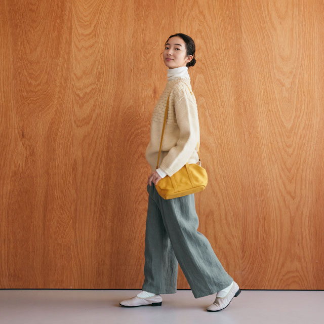 【WEB限定】厚手麻のワイドパンツ　青緑