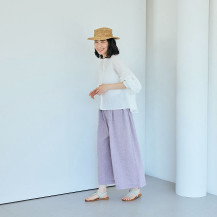 綿麻のちりめん織　ロングキュロット