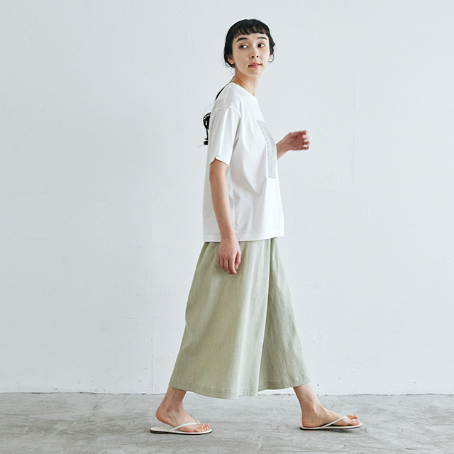 【WEB限定】高島ちぢみのキュロットパンツ　薄緑