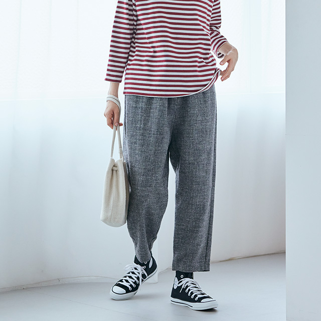 麻とウールツイード テーパードパンツ