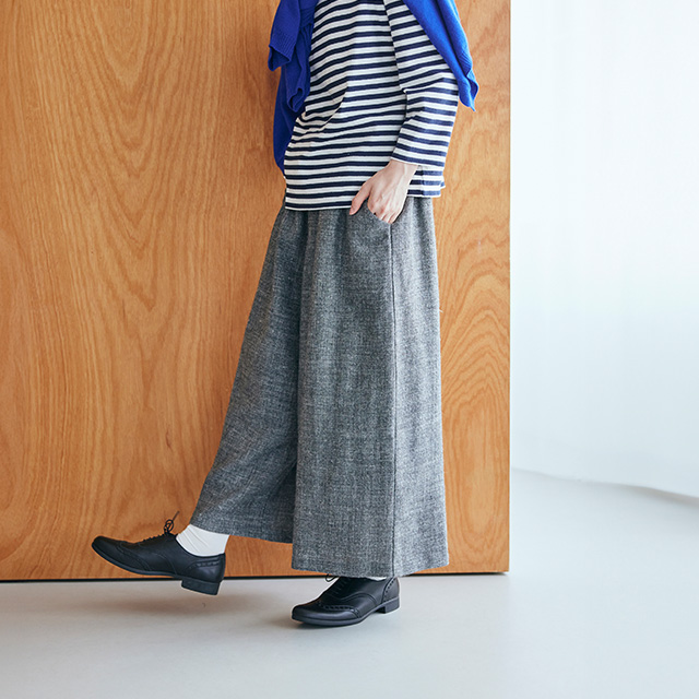 麻とウールツイード ワイドパンツ